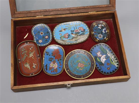 A group of Japanese cloisonne enamel dishes and bowls